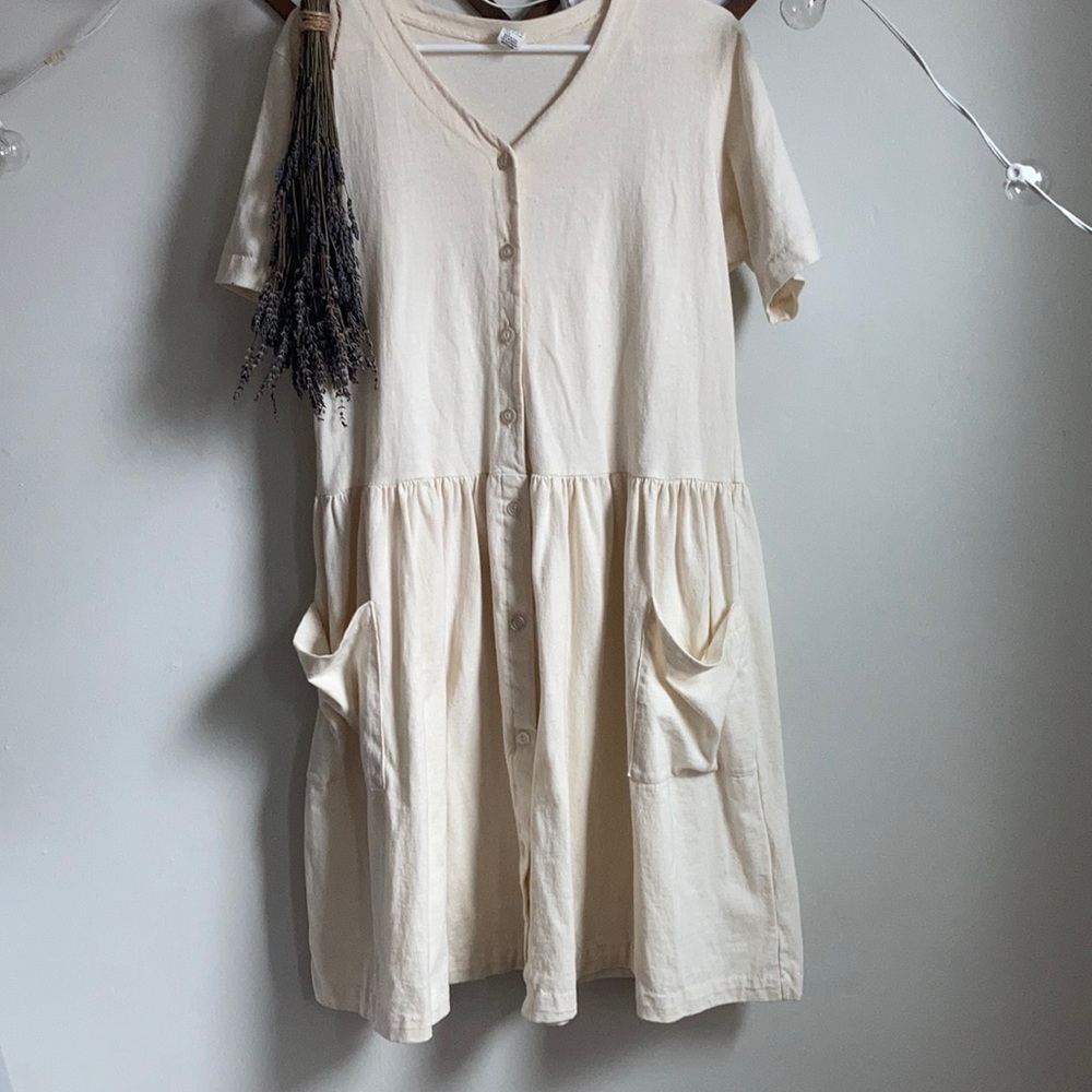 Vintage drop waist prairie girl button down dress